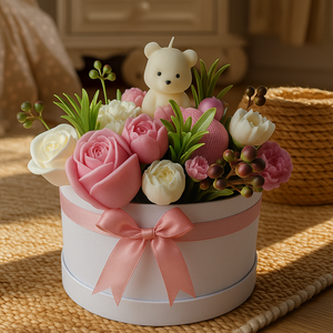 TEDDY CANDLE BOUQUET in pink & blue