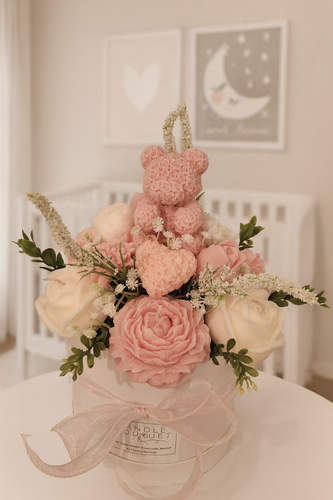 TEDDY CANDLE BOUQUET in pink & blue