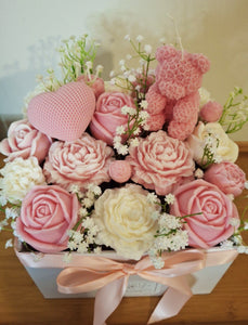 TEDDY CANDLE BOUQUET in pink & blue